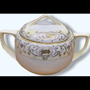 Noritake Floral Ceramic White & Gold Shiny Christmas Ball #175 Sugar Bowl 16034